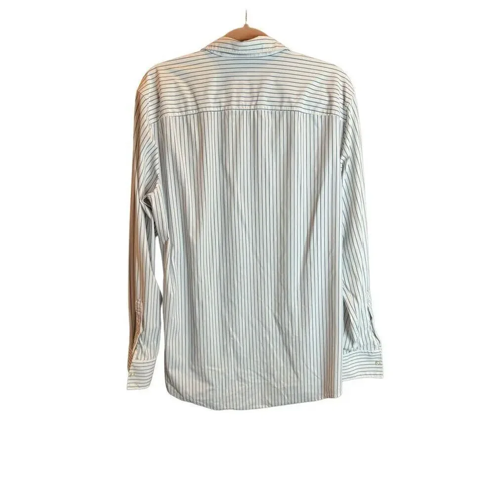 Zara Men’s Slim Fit Striped Long Sleeve Button-Up Shirt Blue Size XL